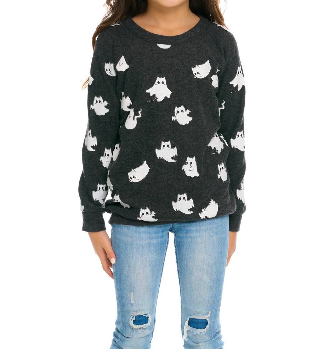 NEW CHASER kitty ghosts sweatshirt in black